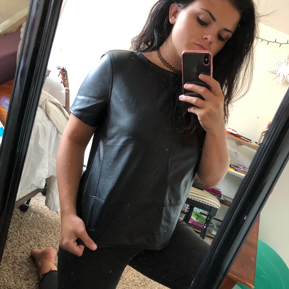 Ann Taylor Loft leather t-shirt